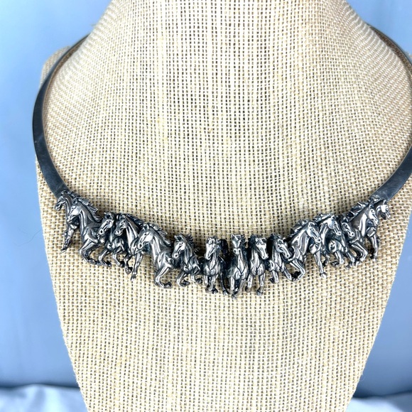 Kabana Horse Statement Necklace Vintage Sterling Silver 15 Horses Running - Picture 2 of 8
